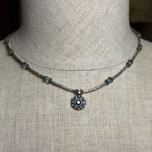 Vintage PH Maker Mark Silver Tone Blue Bead & Crystal Choker Necklace